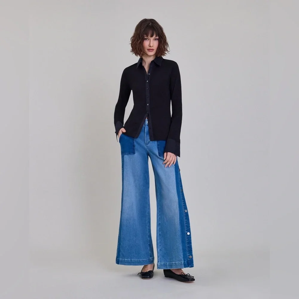 Anne Fontaine Nuage shirt in blue stretch With Buttons